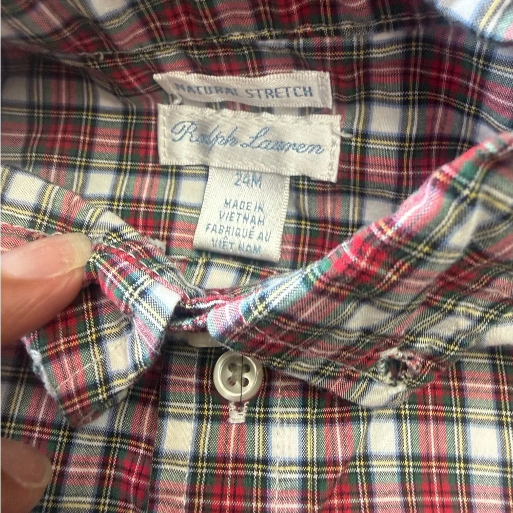 Ralph Lauren boys toddler 24m long sleeve button down red black stripe